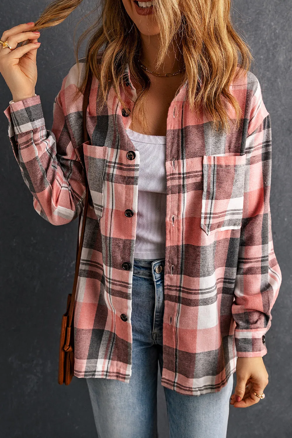 * APP EXCLUSIVE* Plaid Dropped Shoulder Longline Shirt