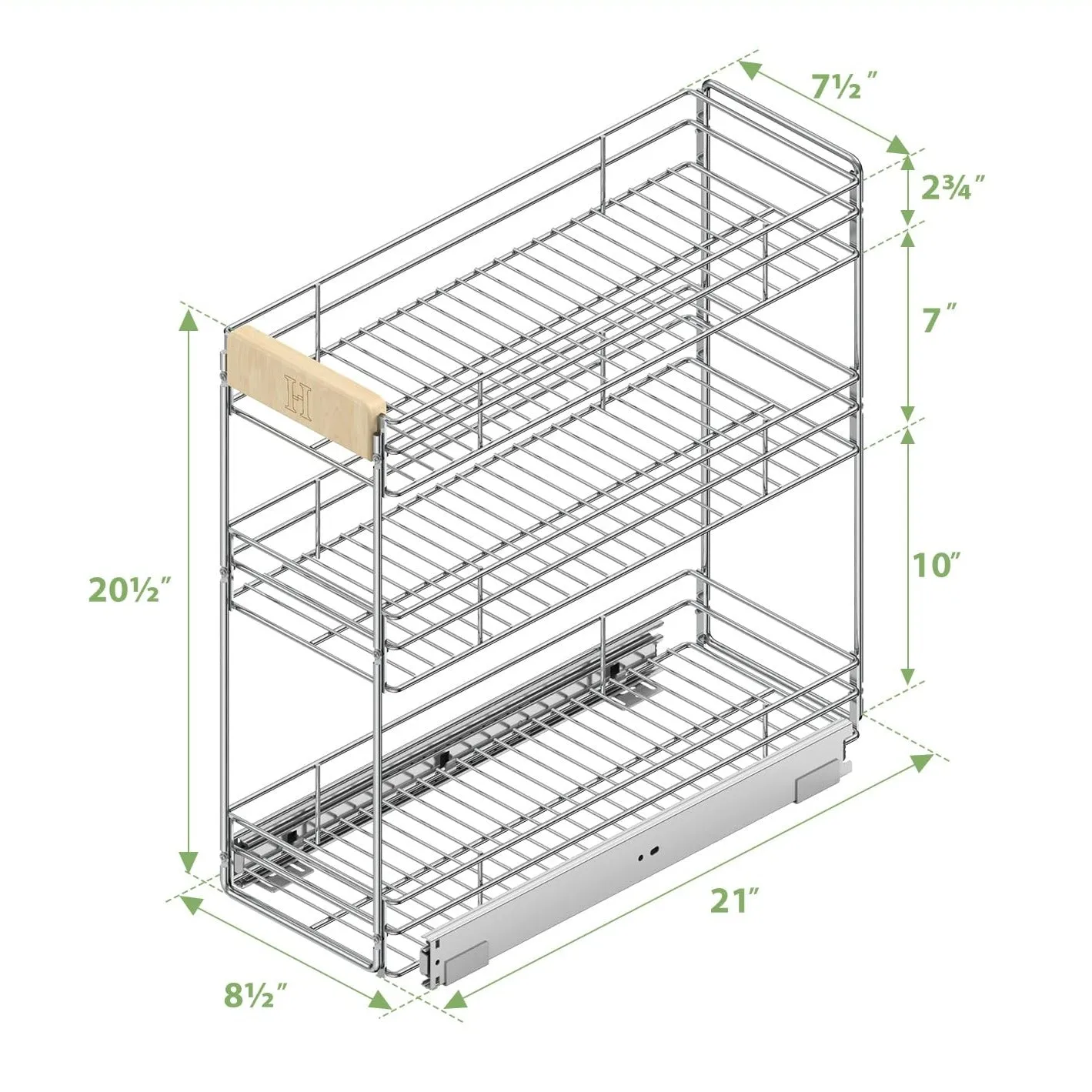 3-Tier Cabinet Drawer Pull Out Shelves With Wooden Handle