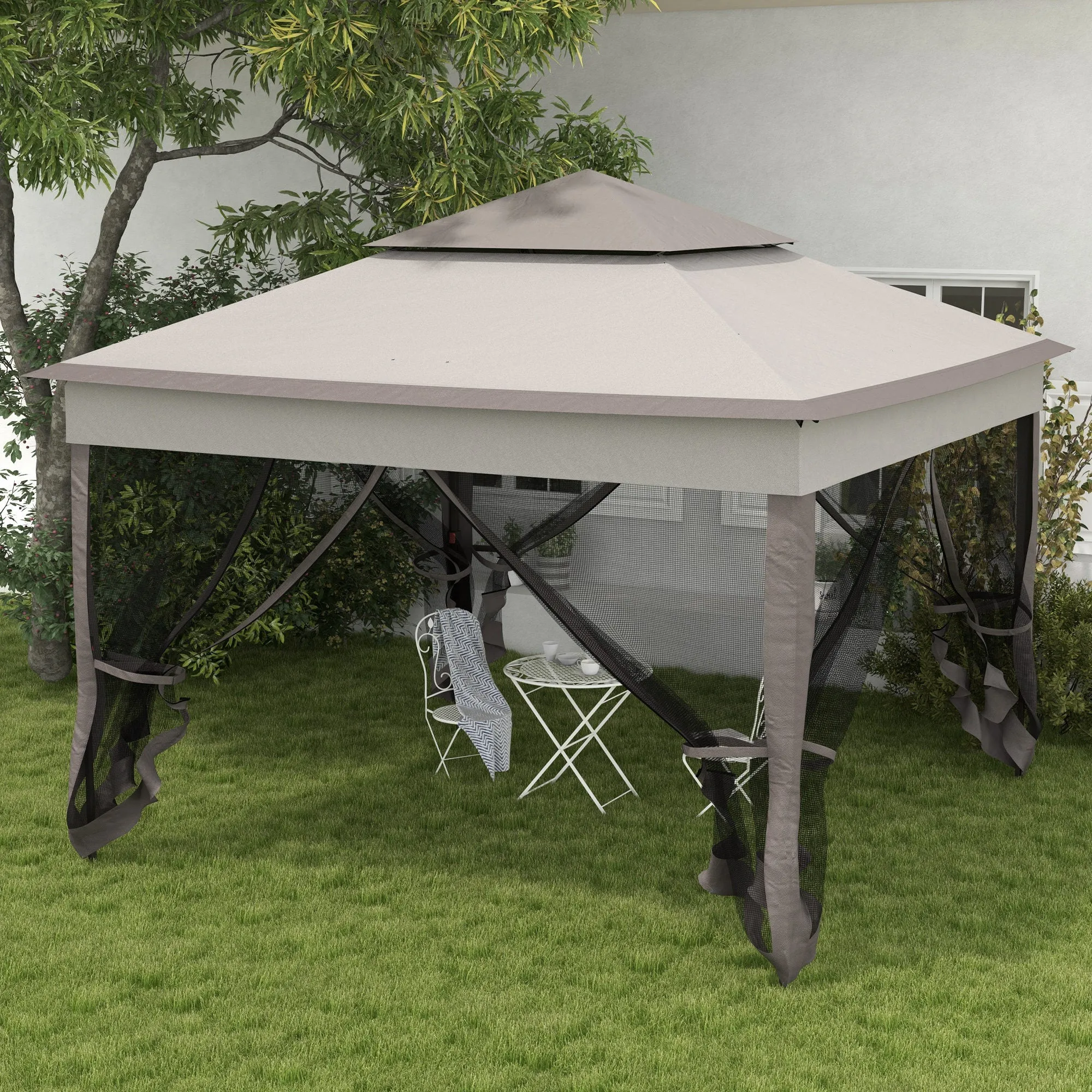 3 x 3(m) Pop Up Gazebo, Double-roof Garden Tent with Netting and Carry Bag, Party Event Shelter for Outdoor Patio, Grey