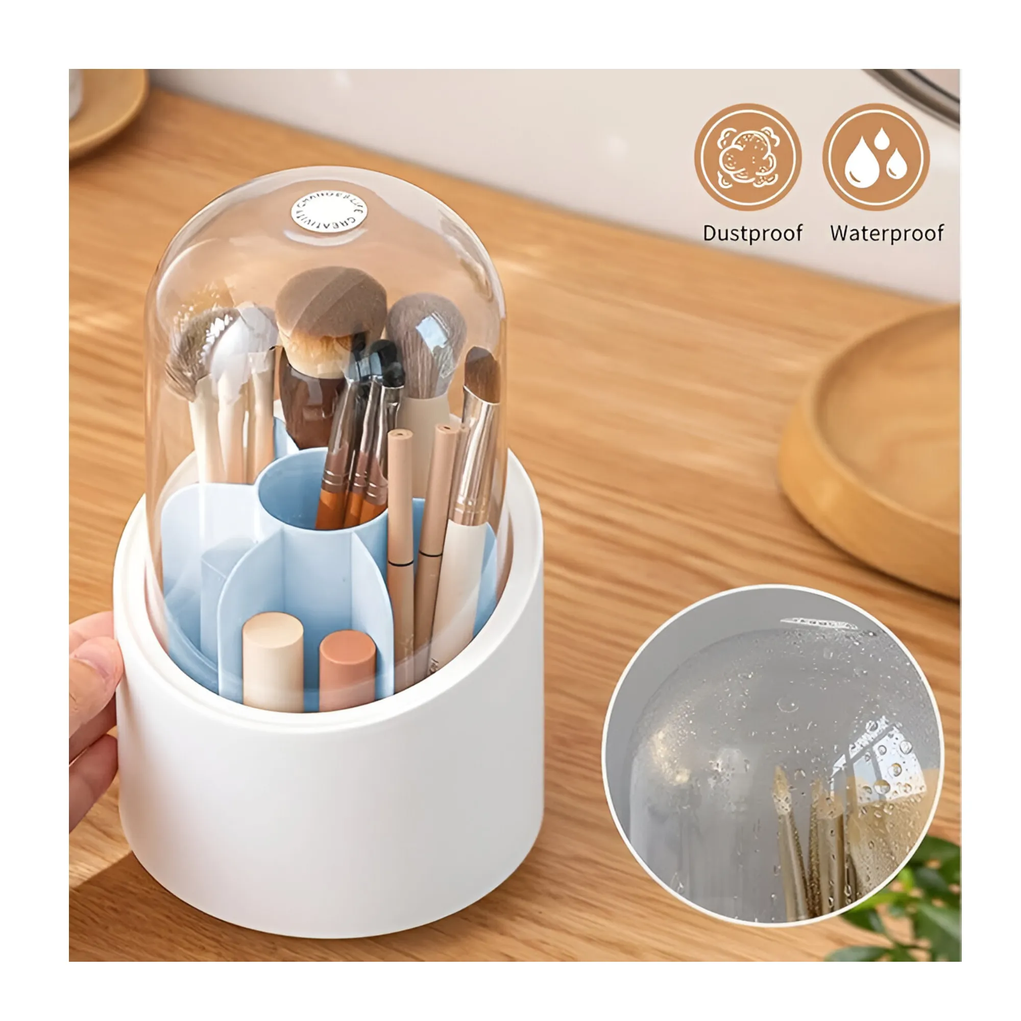 360 degree Rotating Transparent Makeup Brushes Storage Container RA-100