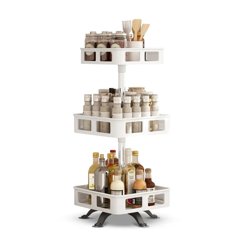 360° Rotating 3-Tier Spice Rack Organizer, White, Gominimo