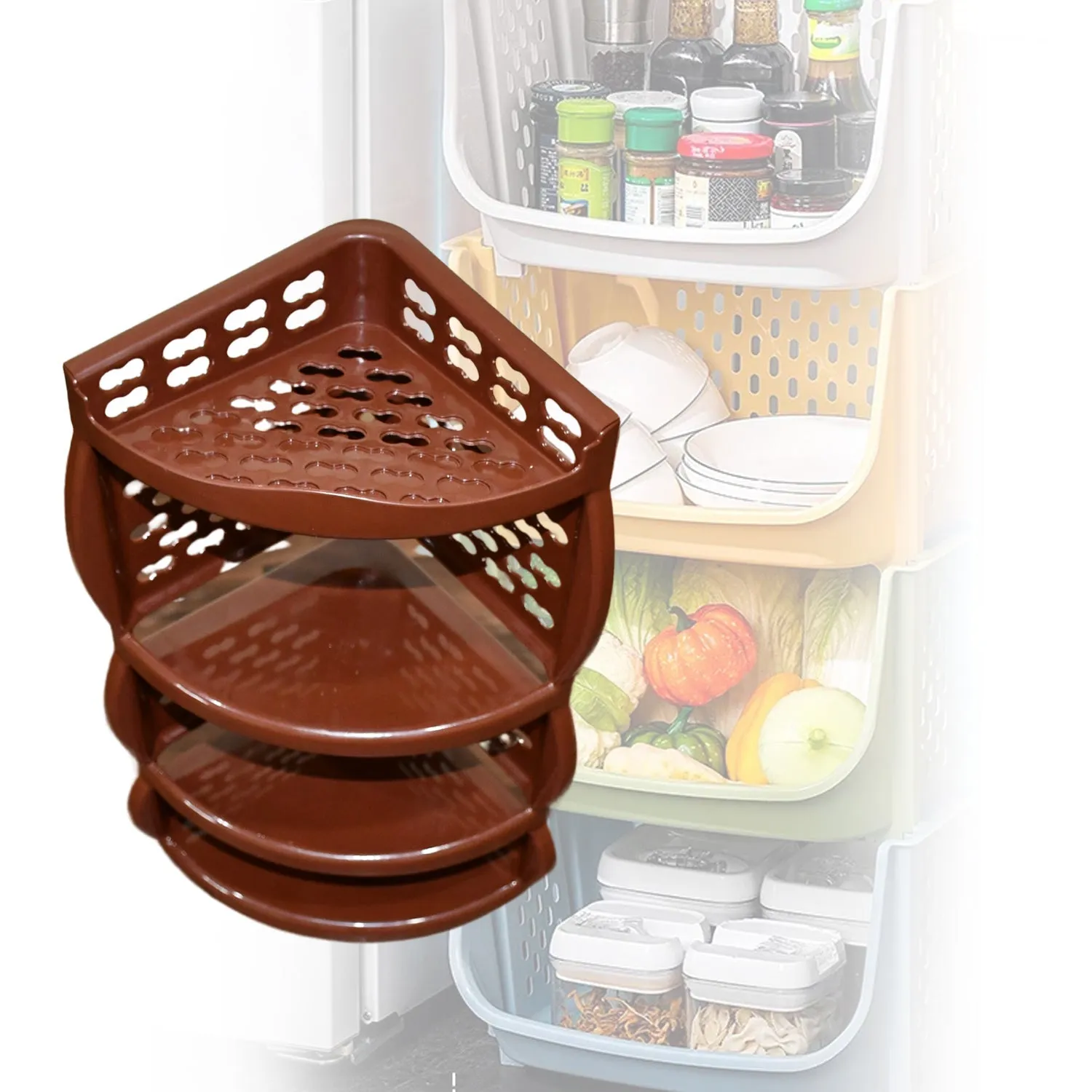 3639 Multi Purpose Plastic Corner Rack a Stylish Storage Shelf for Kitchen / Living Room / Bathroom (1 Pc / 3 Layer )