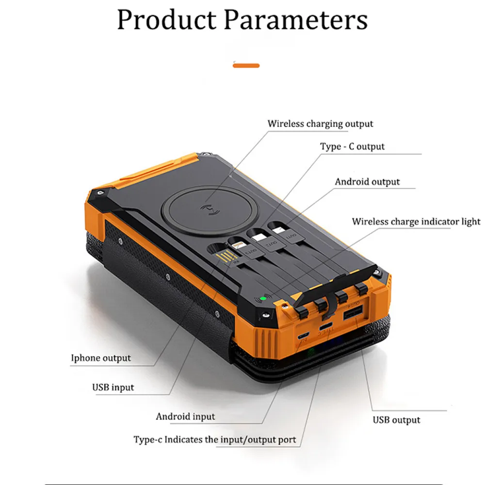 4 Solar Panel Power Bank Pro 20,000mAh with 4 Built in Cables Qi Wireless Charger Stealth Angel Survival