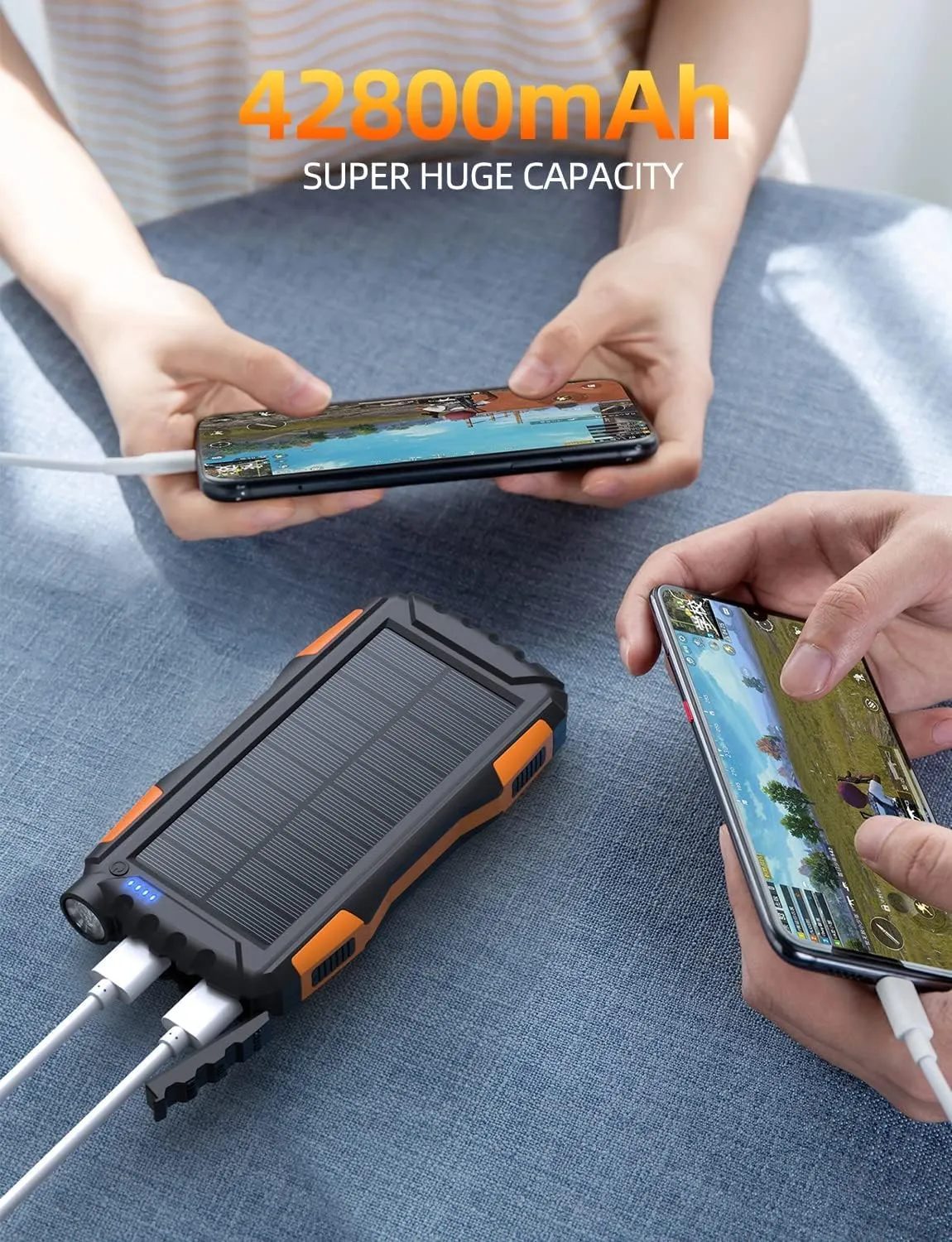 42800mAh Solar Power Bank Portable Fast Charger with Flashlight