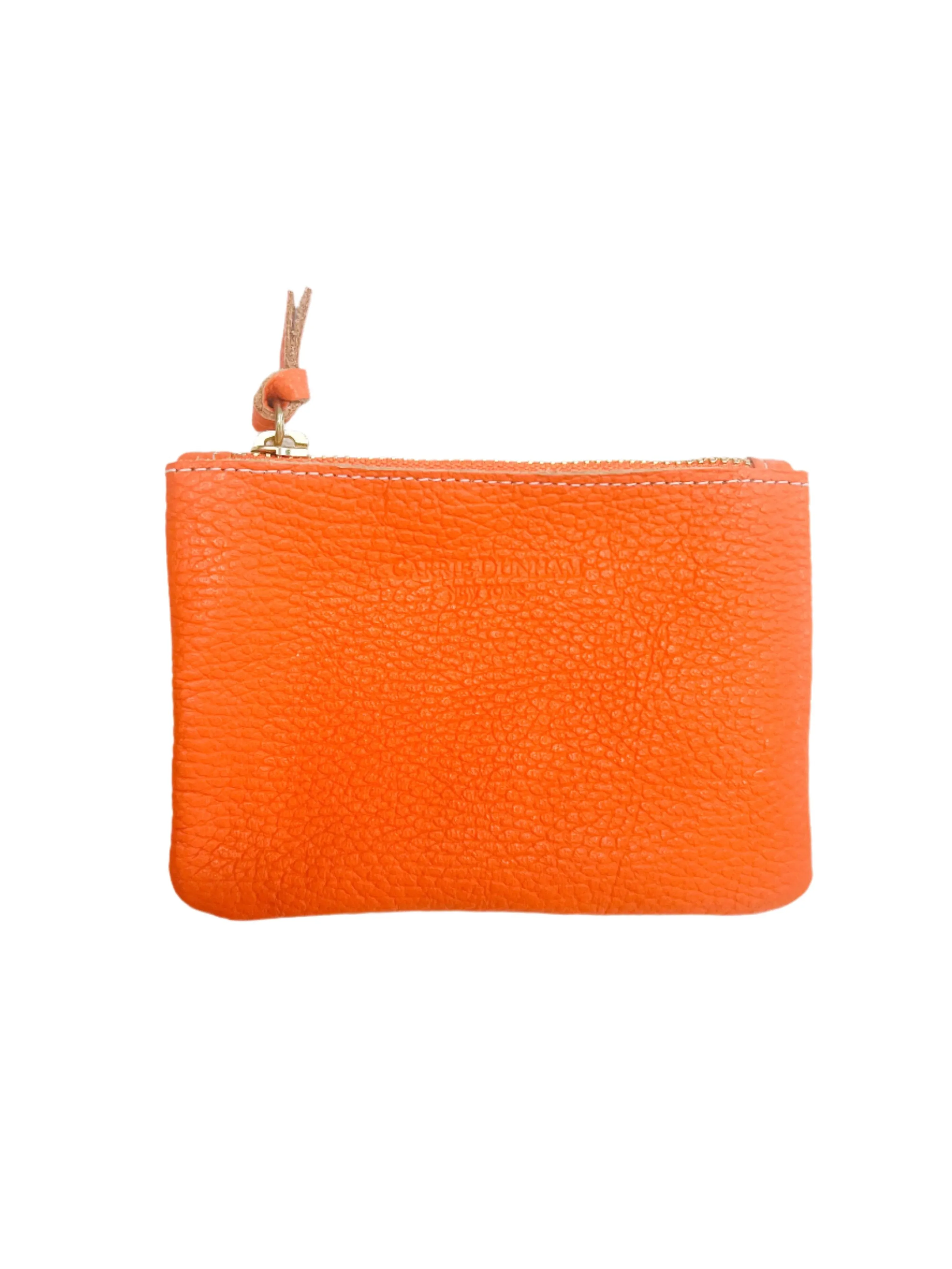 6x4 Medium Mini Orange Pebble Leather Zip Pouch