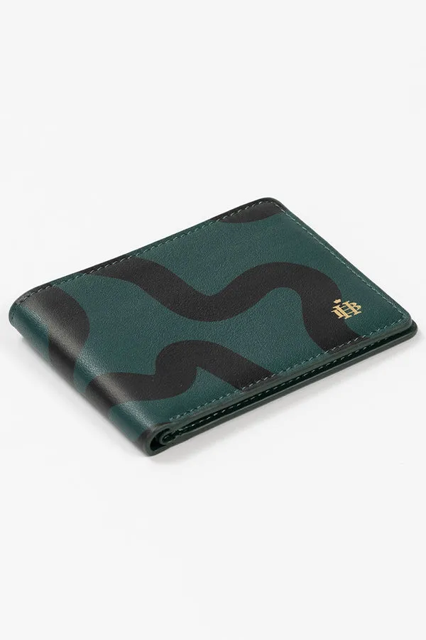 Abstract Swirl Lines Leather Wallet (Dark Green)