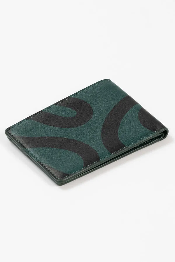 Abstract Swirl Lines Leather Wallet (Dark Green)