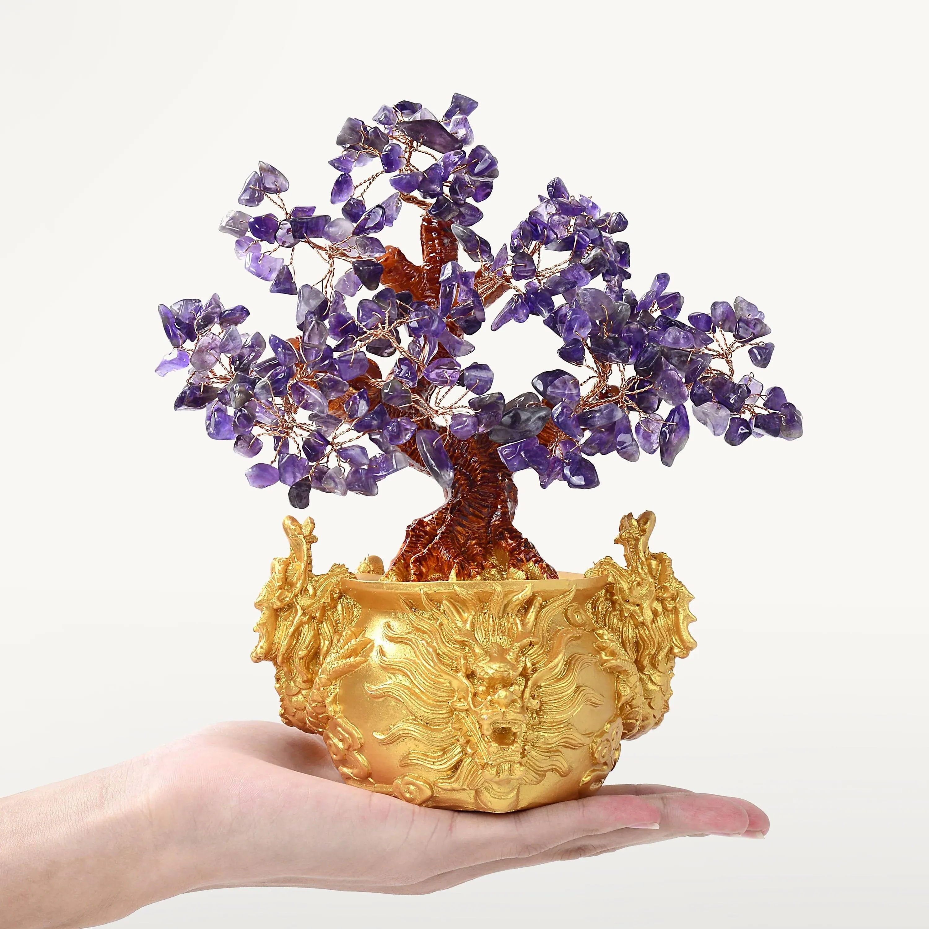 Amethyst Natural Gemstone Tree of Life  with Dragon Base