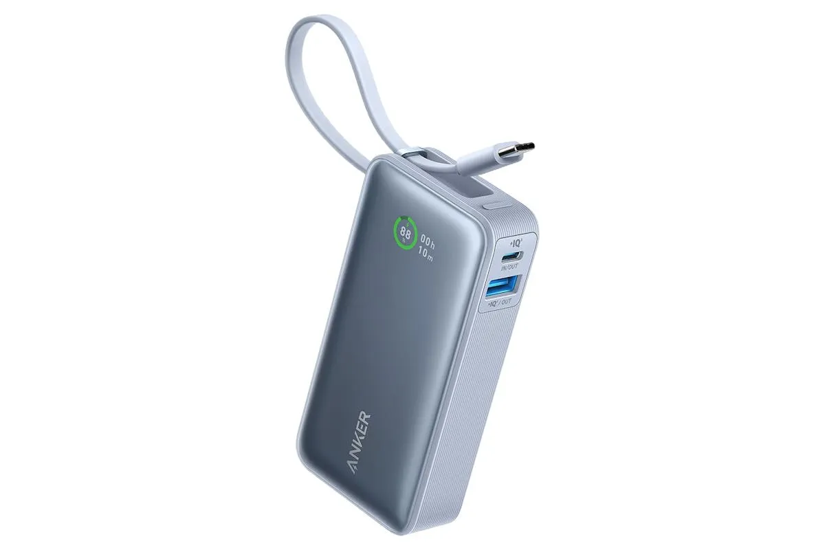 Anker Nano 10K 30W Power Bank with Built-In USB-C Cable | Ice Lake Blue