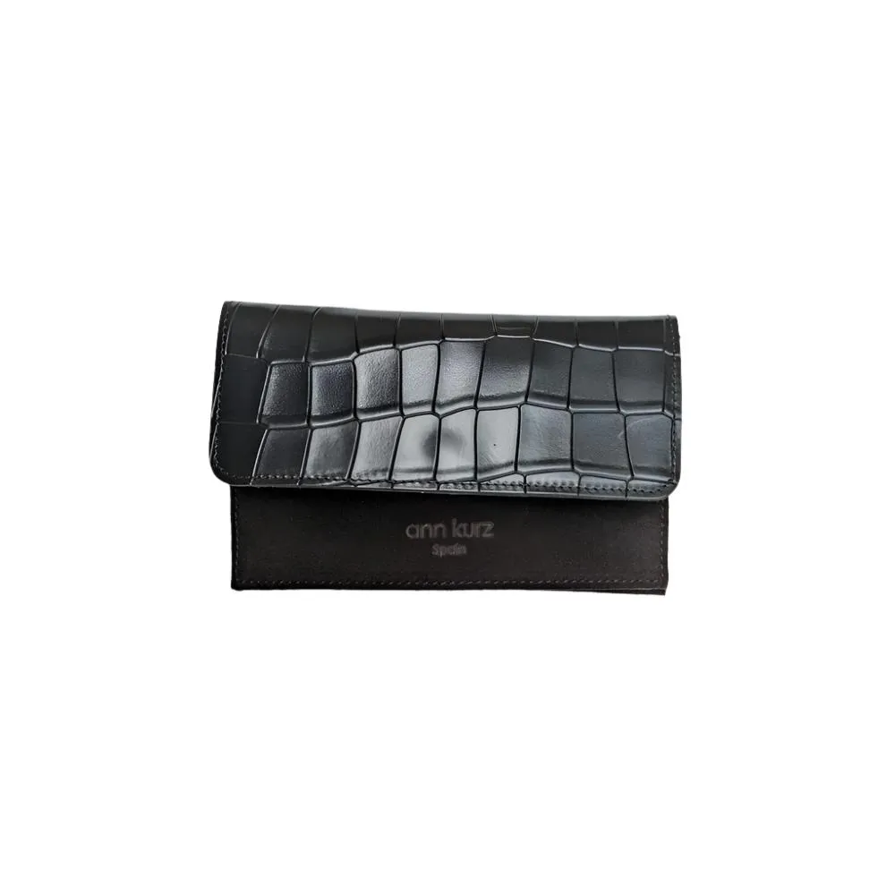 ANN KURZ Compact purse croco suede black women