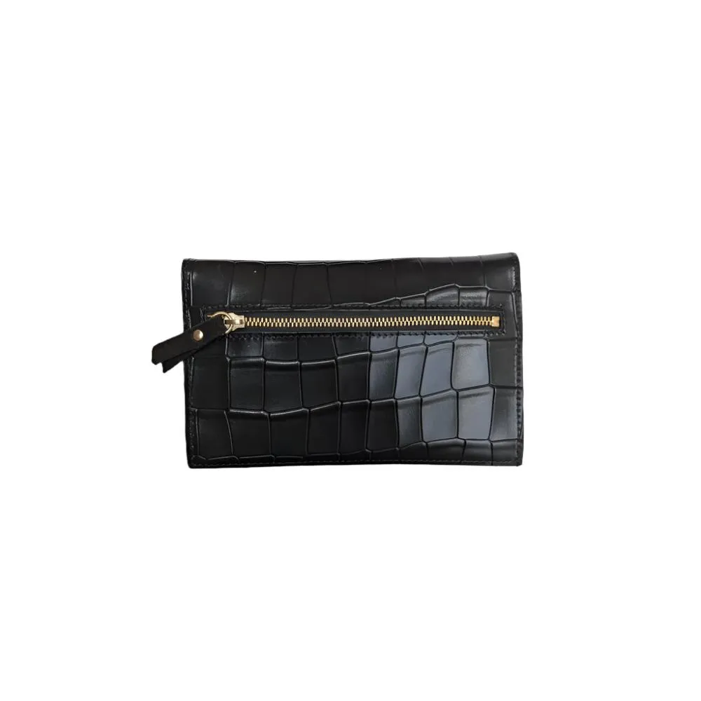 ANN KURZ Compact purse croco suede black women