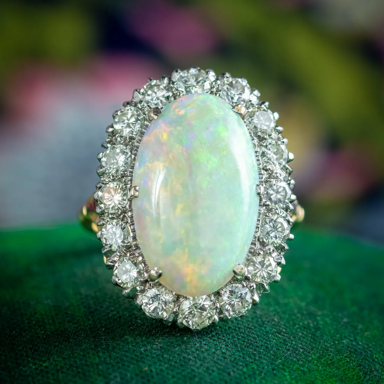 Antique Edwardian Opal Diamond Cluster Ring 10ct Opal