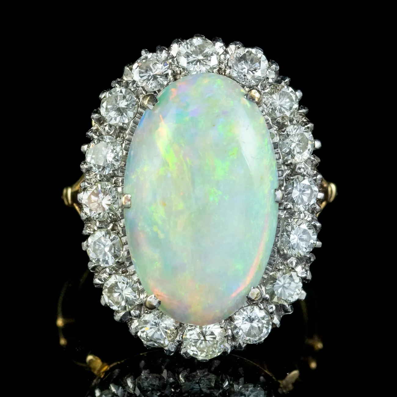 Antique Edwardian Opal Diamond Cluster Ring 10ct Opal