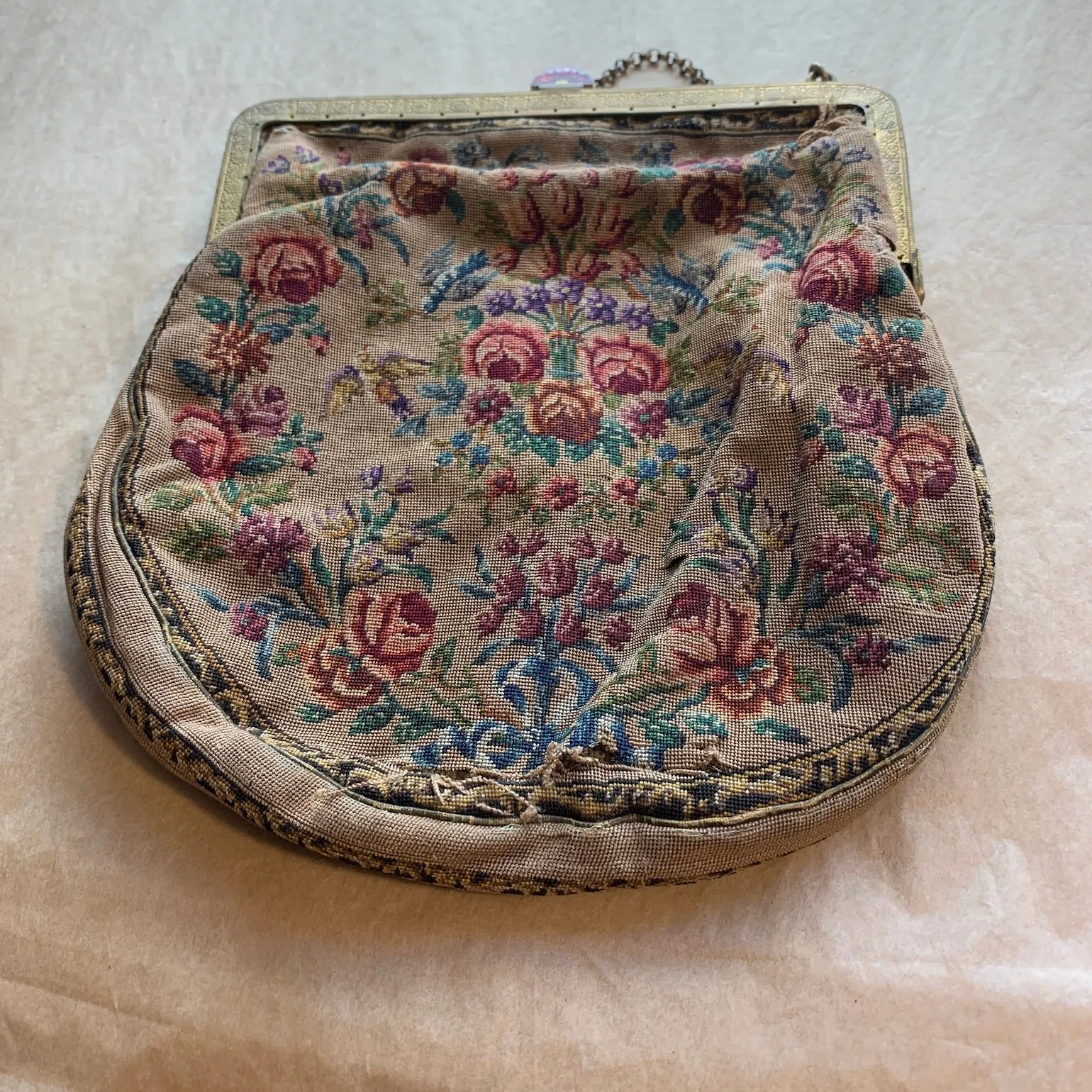 Antique Petit Point Purse, Roses