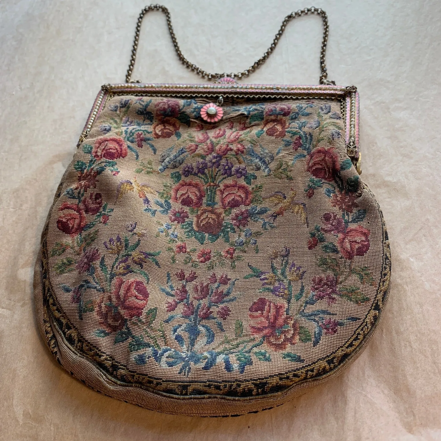 Antique Petit Point Purse, Roses