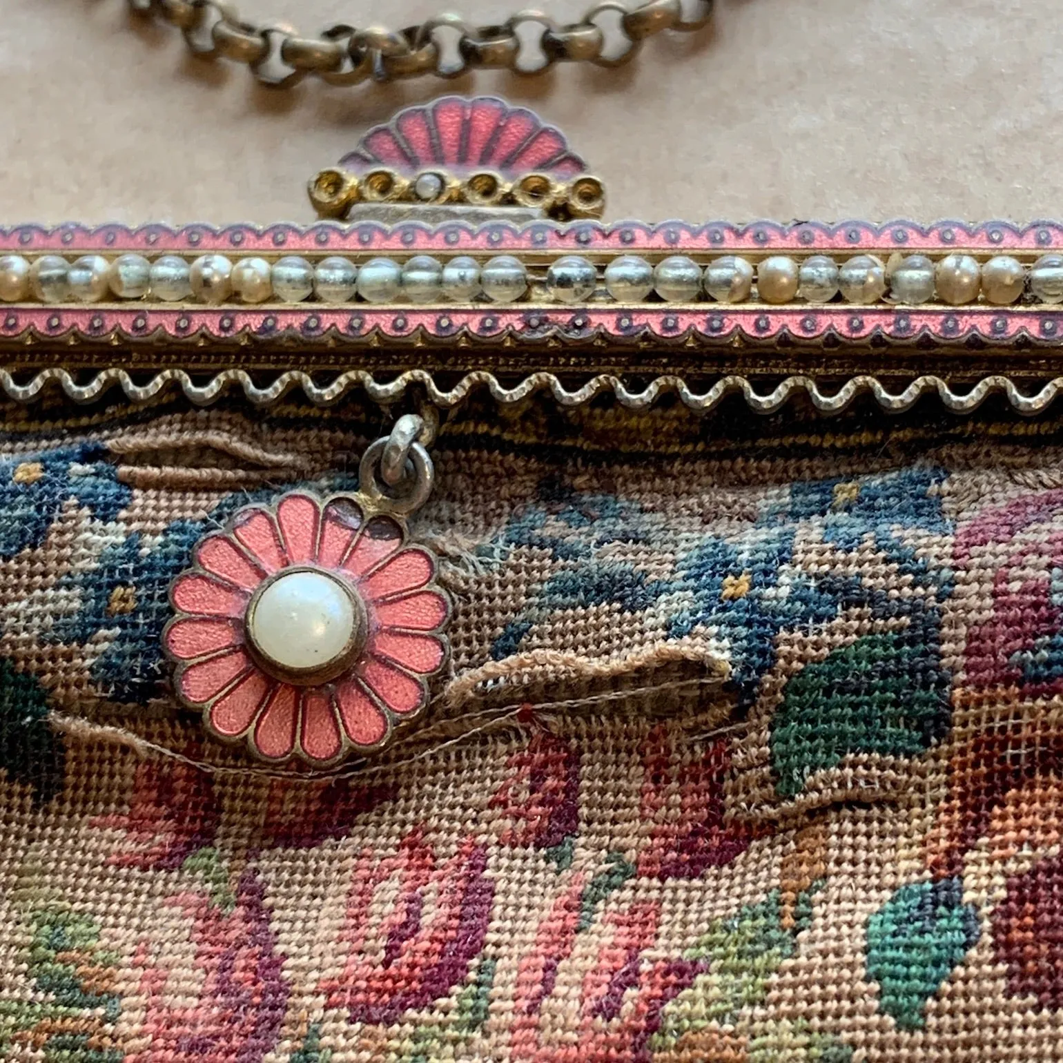 Antique Petit Point Purse, Roses