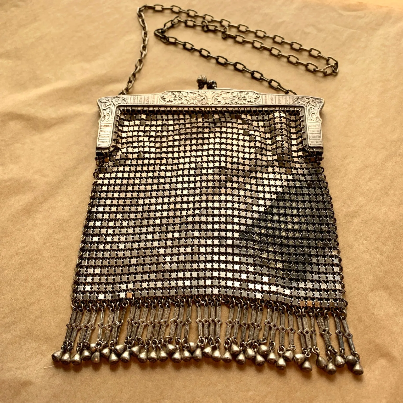 Antique Silver Mesh Purse with Fringe!