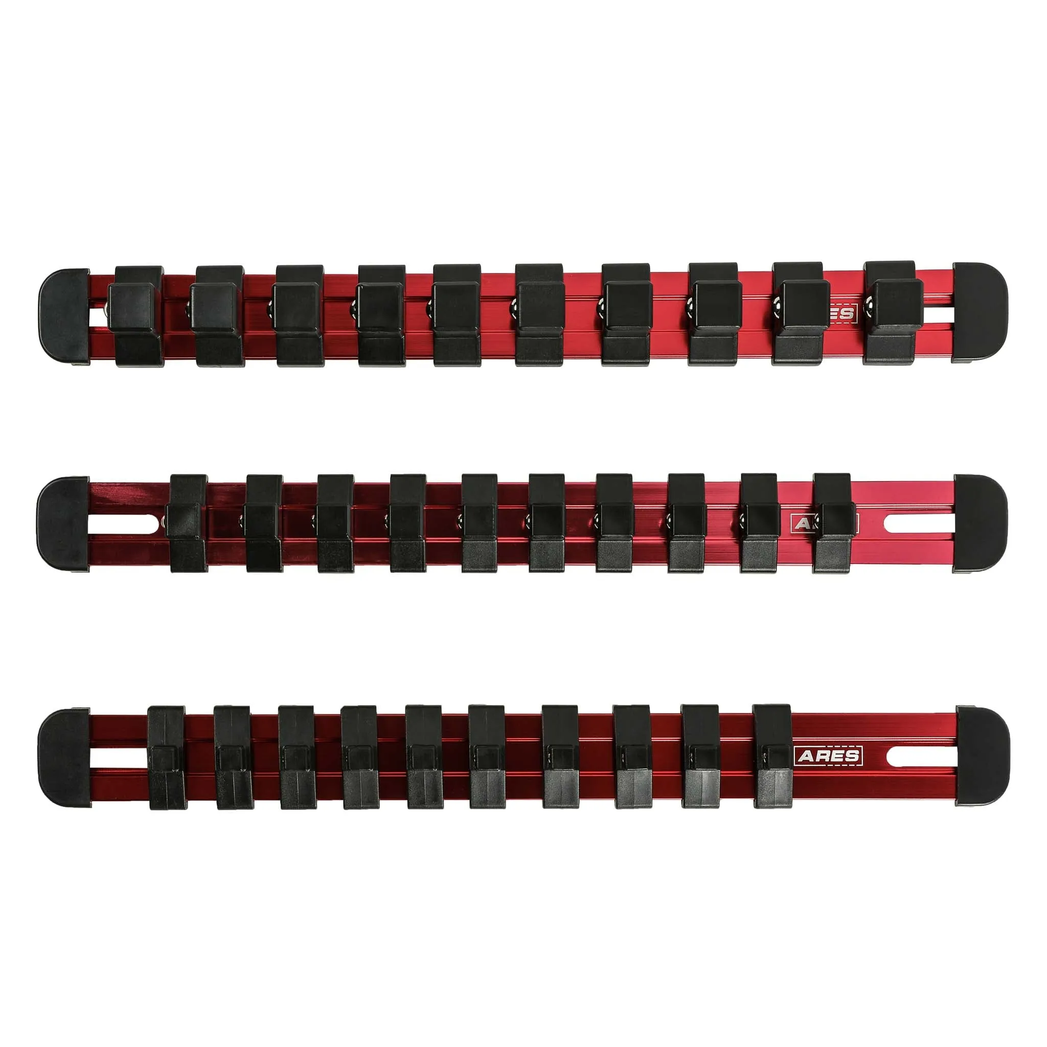 ARES 60109 - 3-Piece Red 9.84-Inch Aluminum Socket Rail Set with Locking End Caps