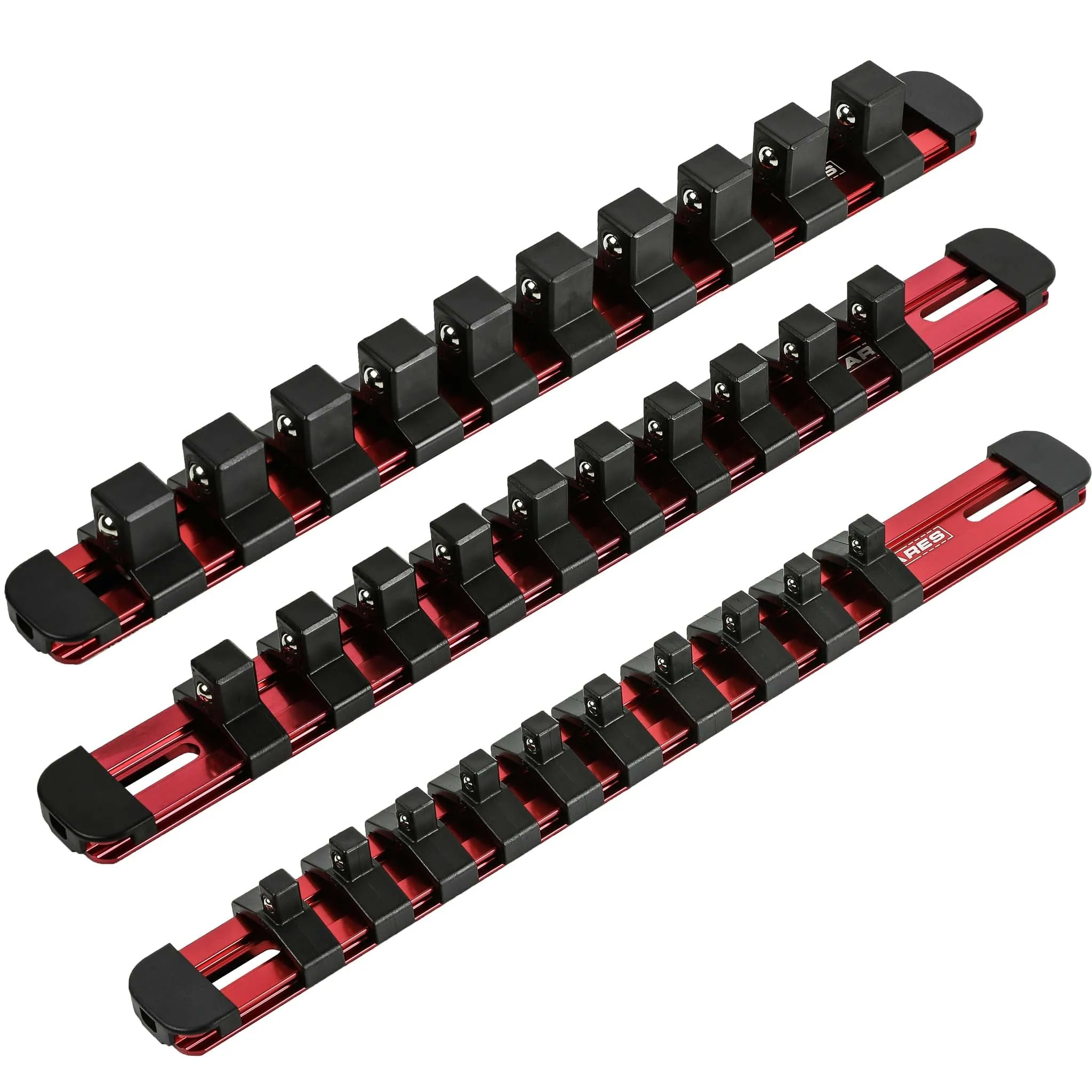 ARES 60109 - 3-Piece Red 9.84-Inch Aluminum Socket Rail Set with Locking End Caps