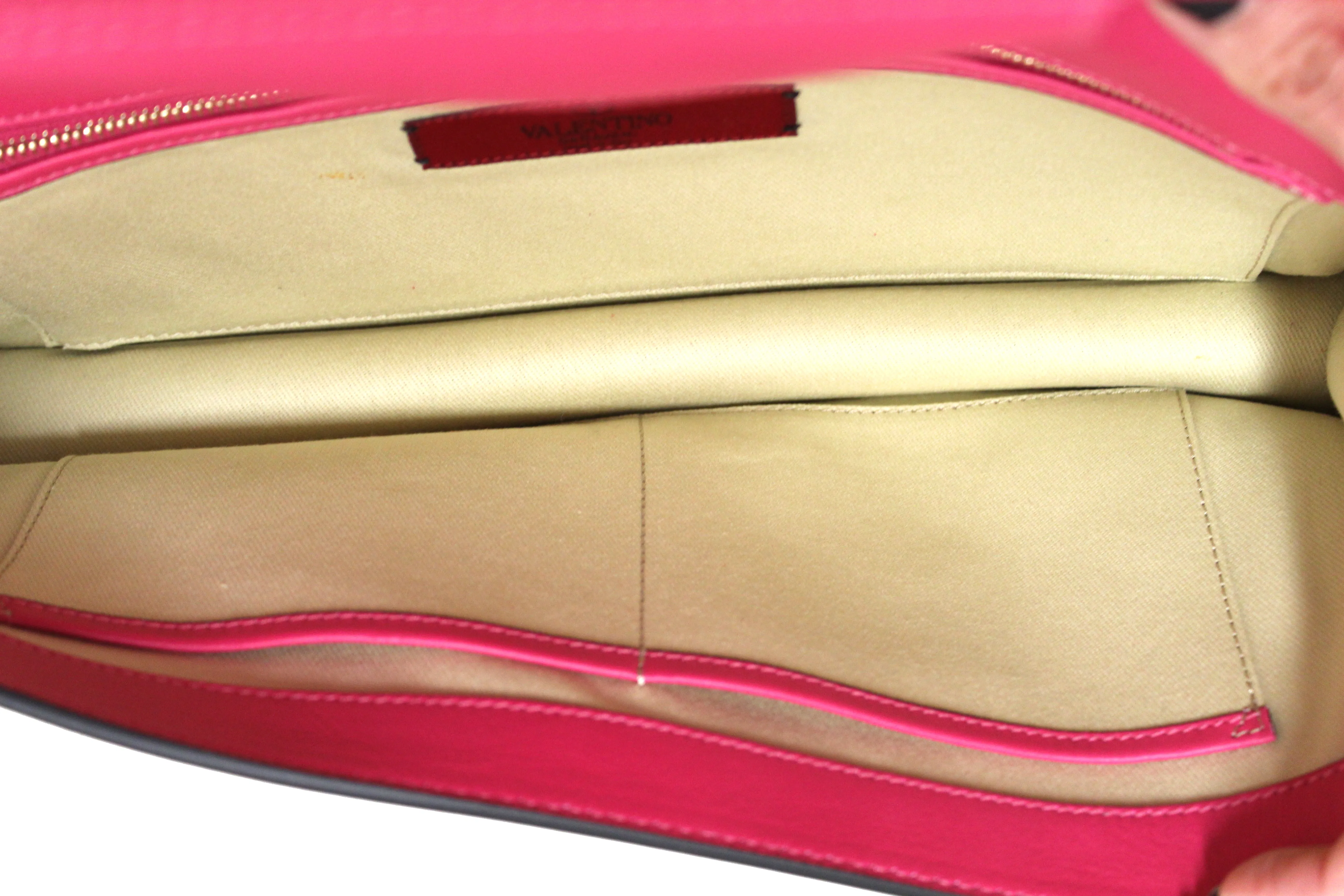 Authentic Valentino Hot Fuchsia Pink Leather Long Clutch Bag