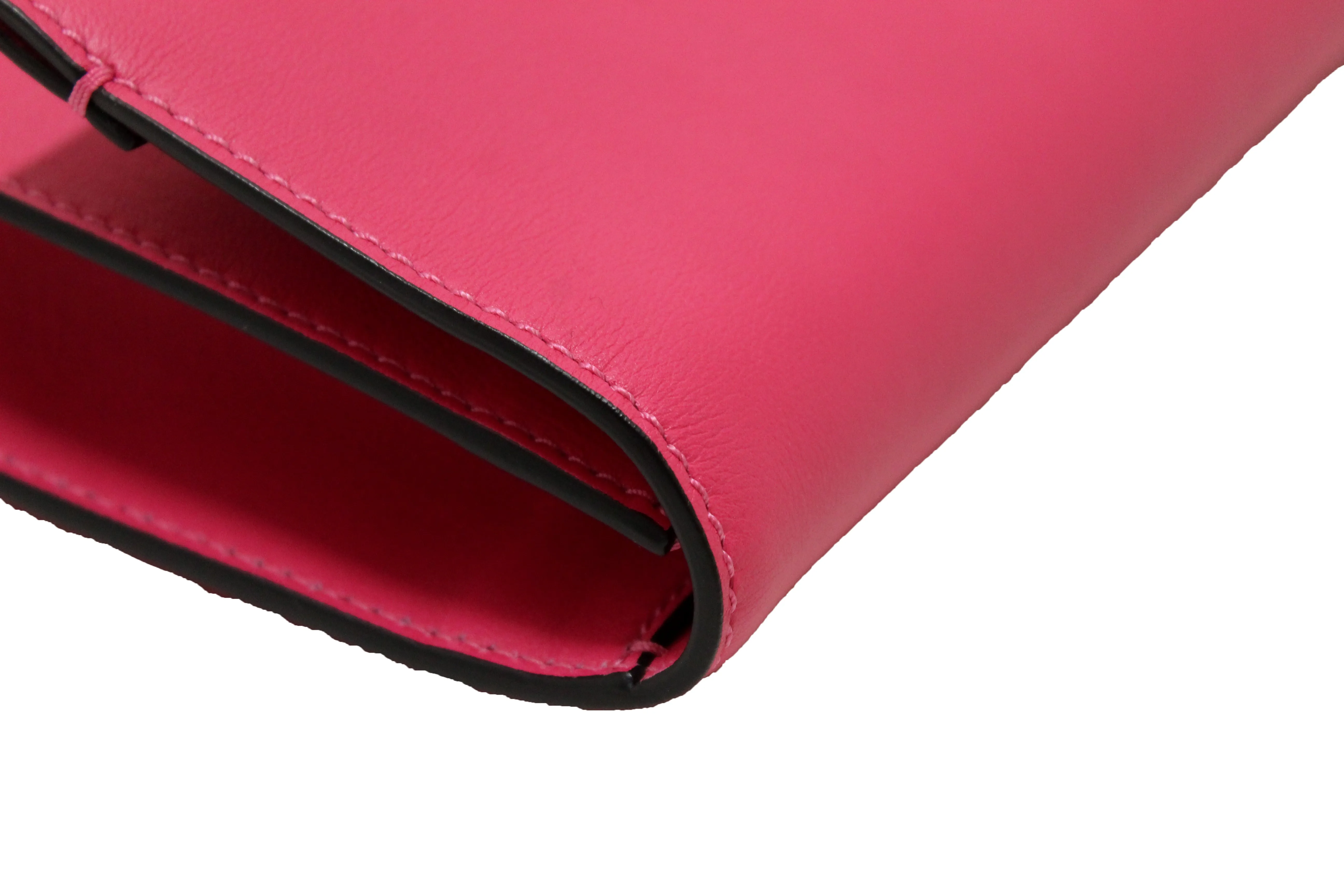 Authentic Valentino Hot Fuchsia Pink Leather Long Clutch Bag