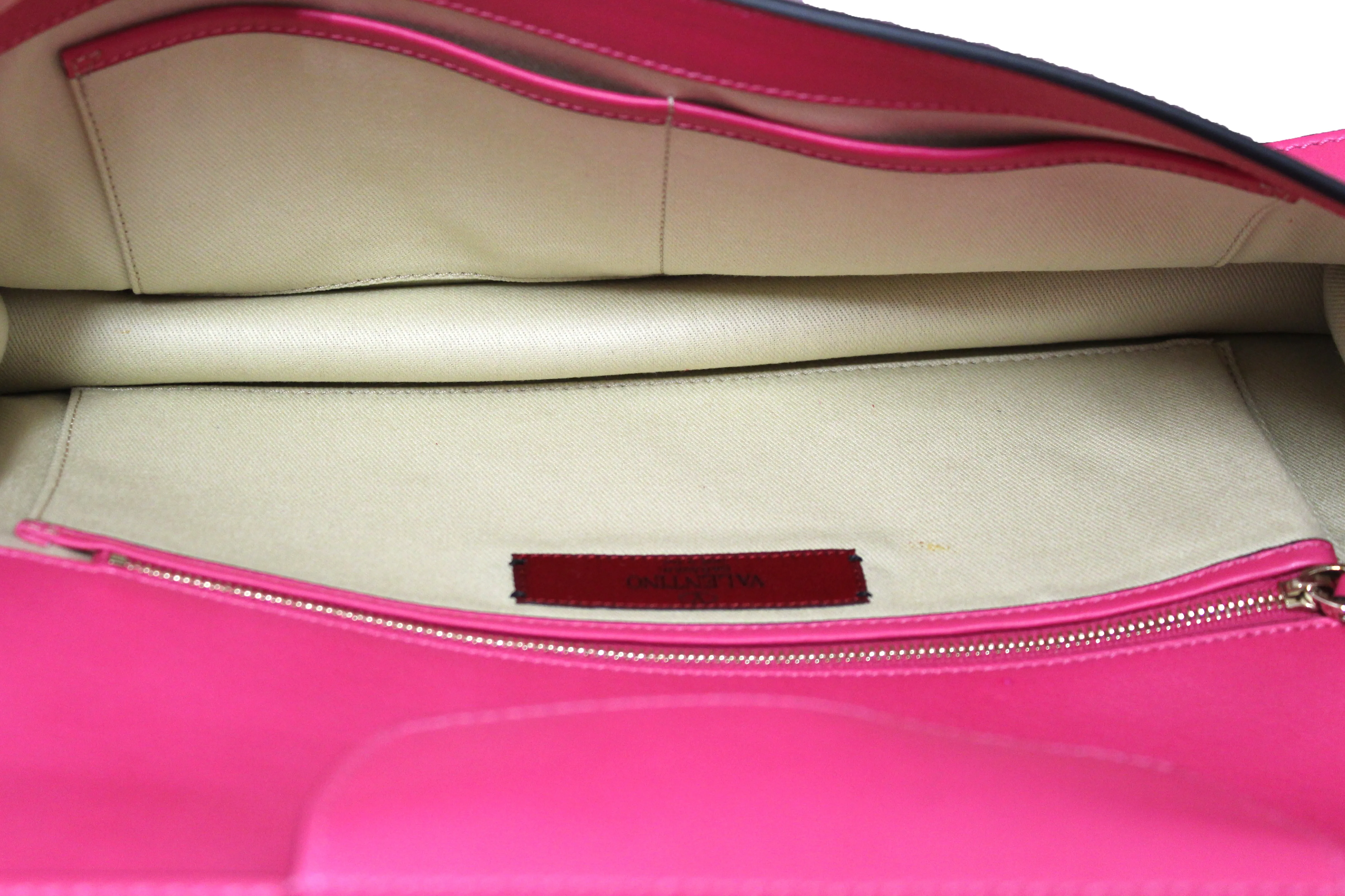 Authentic Valentino Hot Fuchsia Pink Leather Long Clutch Bag