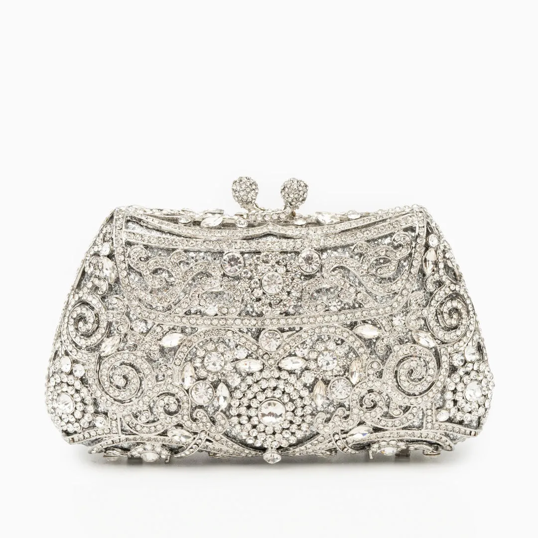 Ayanne Crystal Covered Clutch Bag - Silver