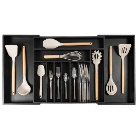 Bamboo Drawer Organizer for Silverware & Utensils - Black Finish (Expands 18.5-33in)