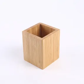 Bamboo Pen Pencil Holder Makeup Brush Storage Office Stationery Organizer Square Container