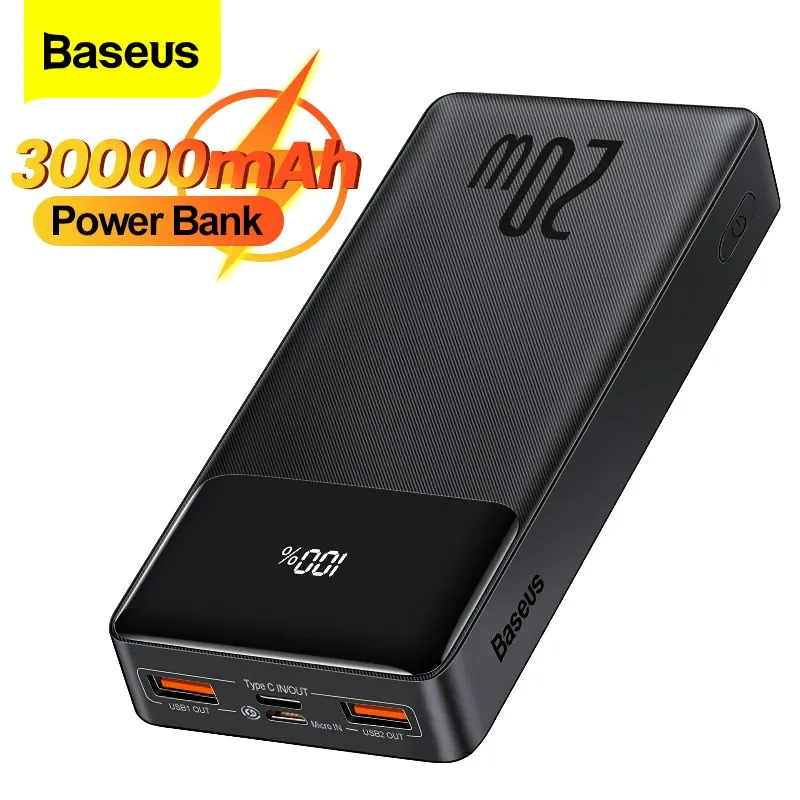 Baseus 30000mAh Power Bank PD 20W Portable Charging External Battery Charger Pack 20000mAh Powerbank For iPhone Xiaomi PoverBank