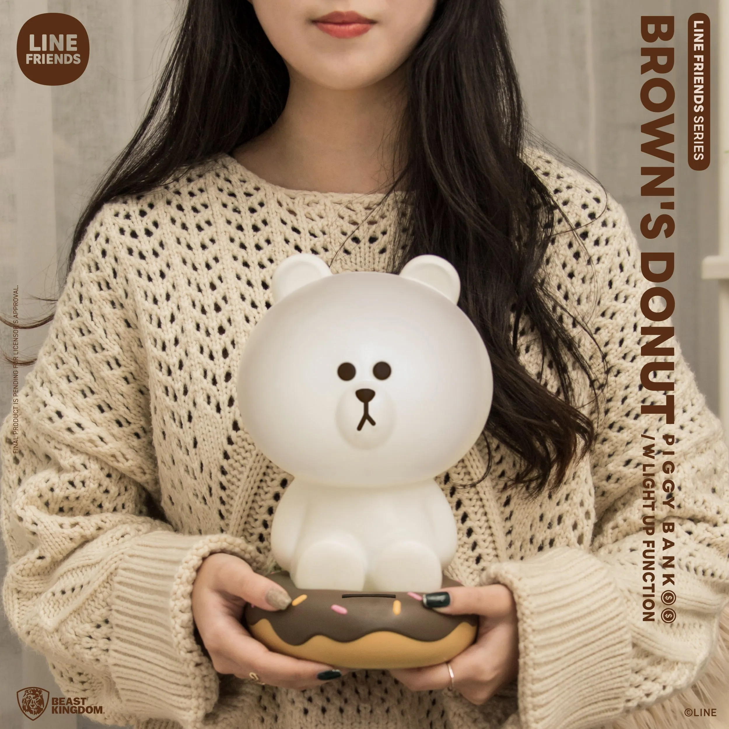 Beast Kingdom VPB-014 LINE FRIENDS Series BROWN's Donut Piggy Bank w/ Light Up Function