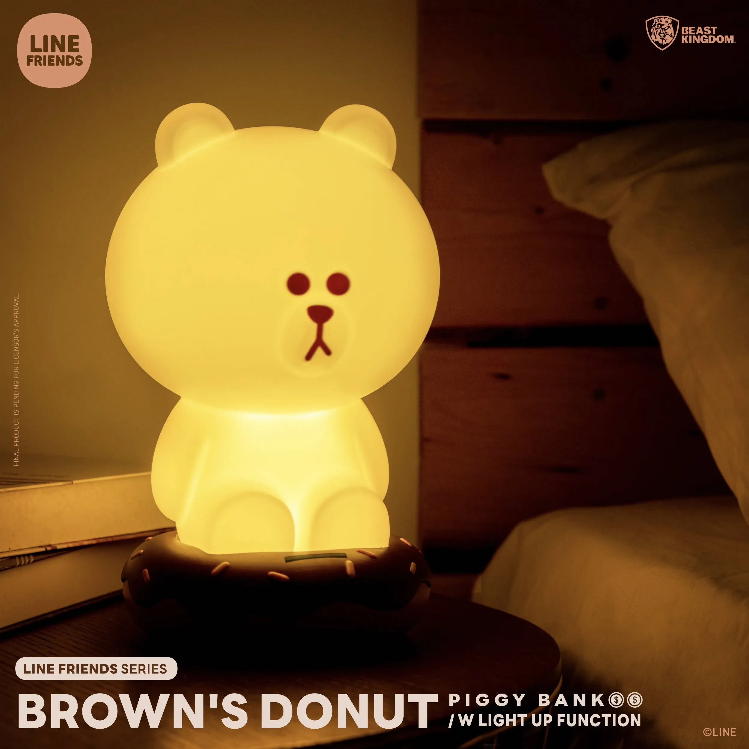 Beast Kingdom VPB-014 LINE FRIENDS Series BROWN's Donut Piggy Bank w/ Light Up Function