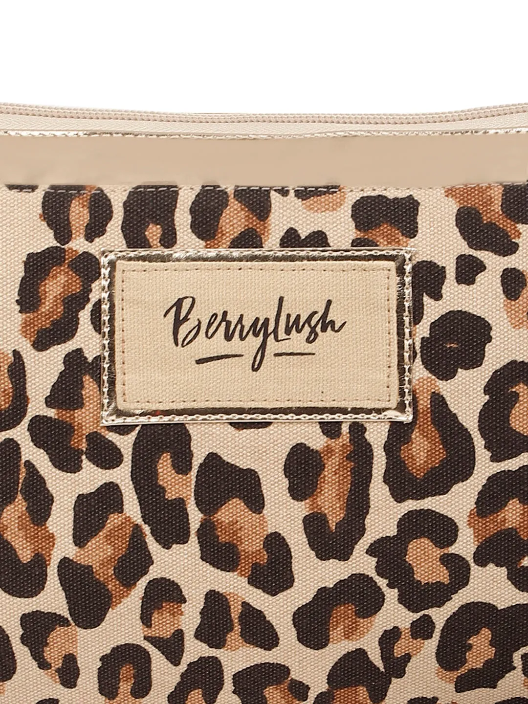 Berrylush Women Brown Leopard Printed Canvas Detachable Sling Strap Small Clutch/Sling Bag