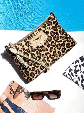 Berrylush Women Brown Leopard Printed Canvas Detachable Sling Strap Small Clutch/Sling Bag