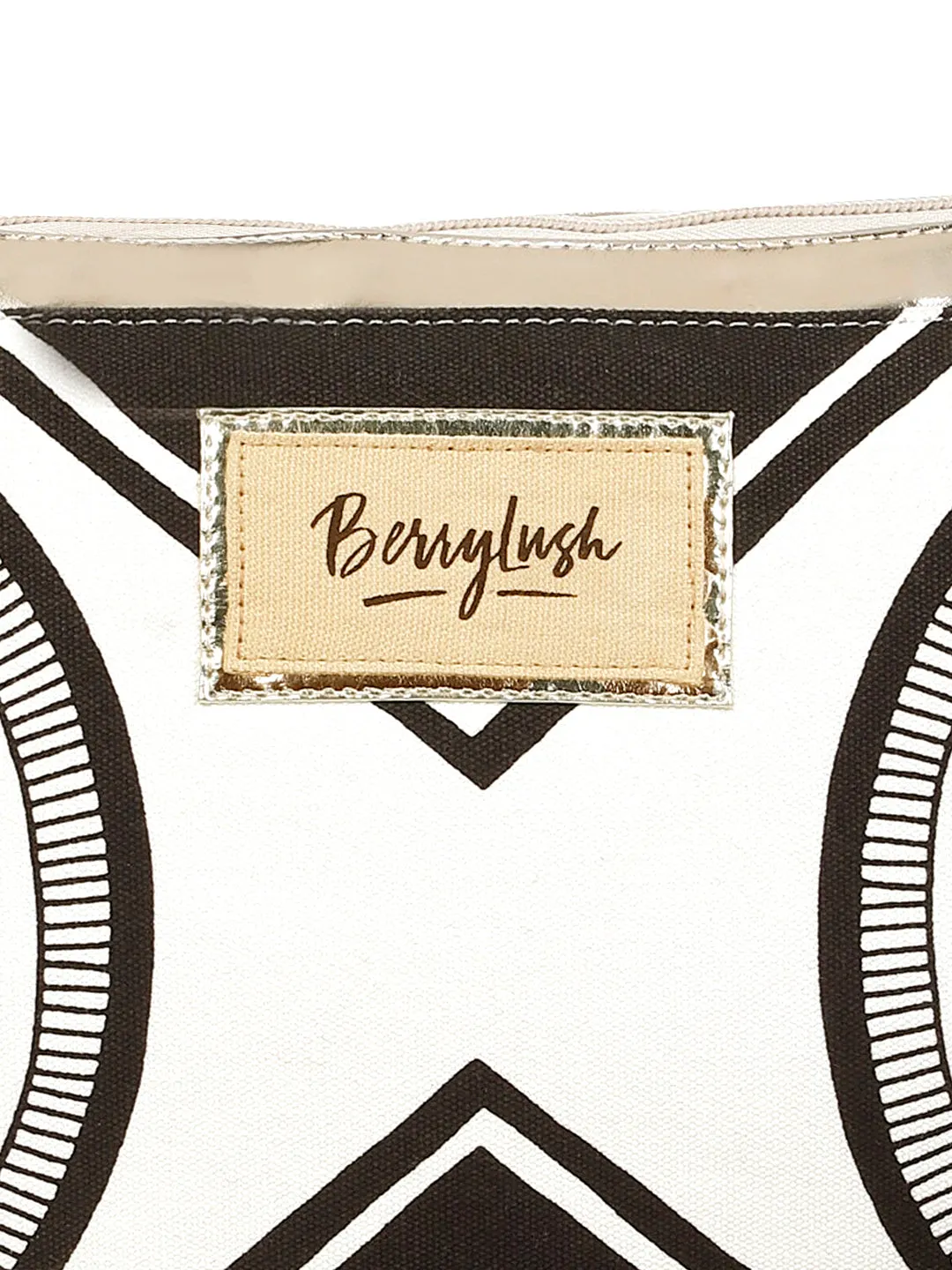 Berrylush Women White & Black Ethnic Motif Printed Canvas Detachable Sling Strap Small Clutch/Sling Bag