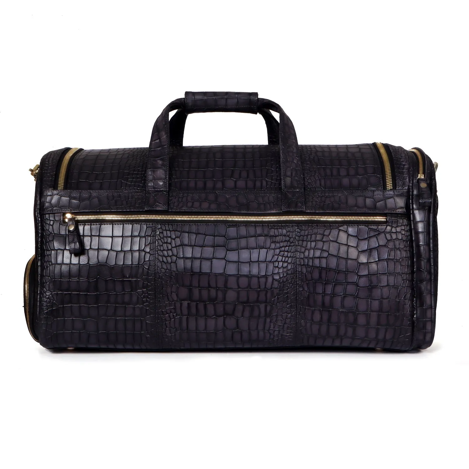 Bespoke 'LAMBA' Metal Initial Embossed Lion Smokey Grey Croco Textured Leather Duffle/Gym Bag by Brune & Bareskin