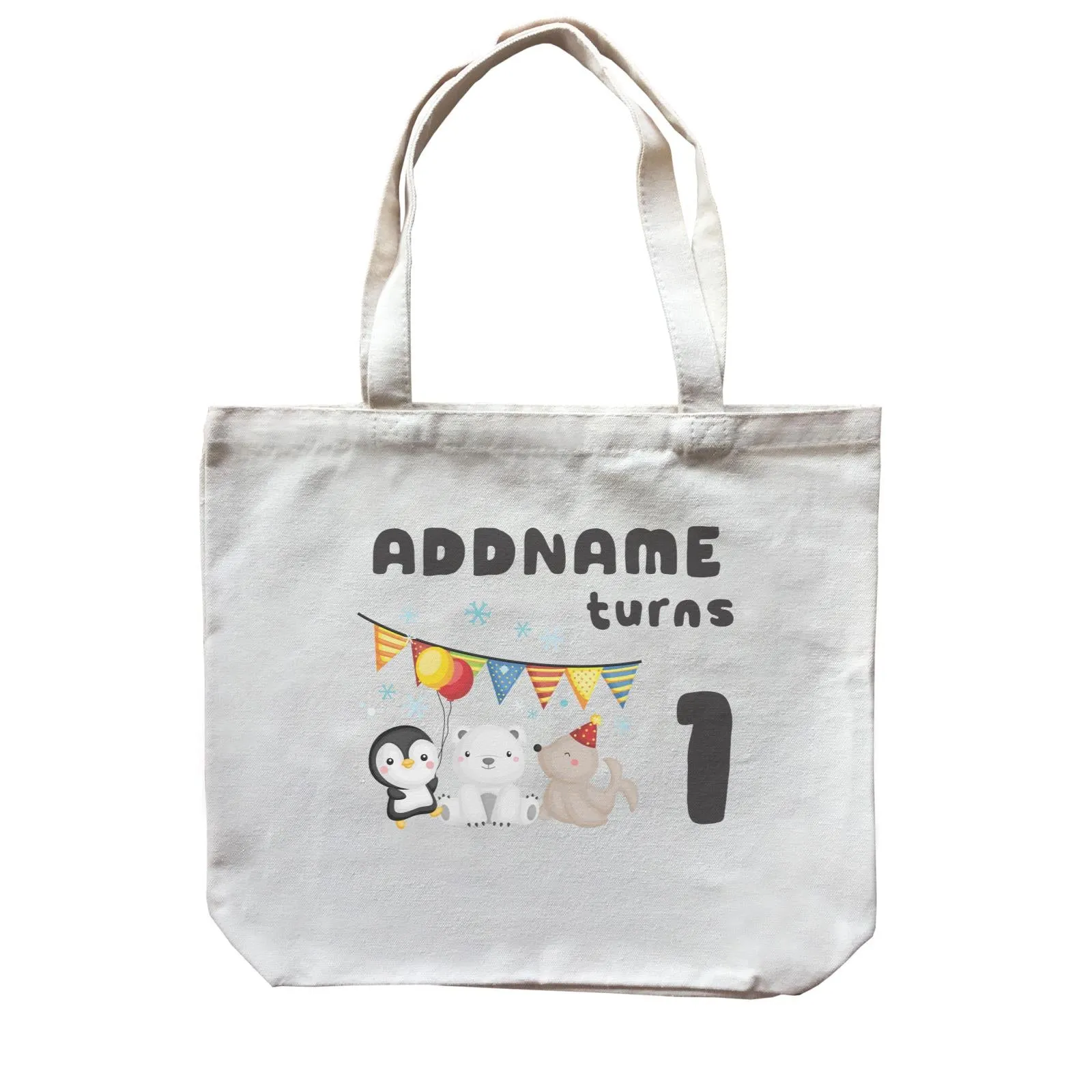 Birthday Winter Animals Penguin Polar Bear And Seal Party Addname Turns 1 Canvas Bag