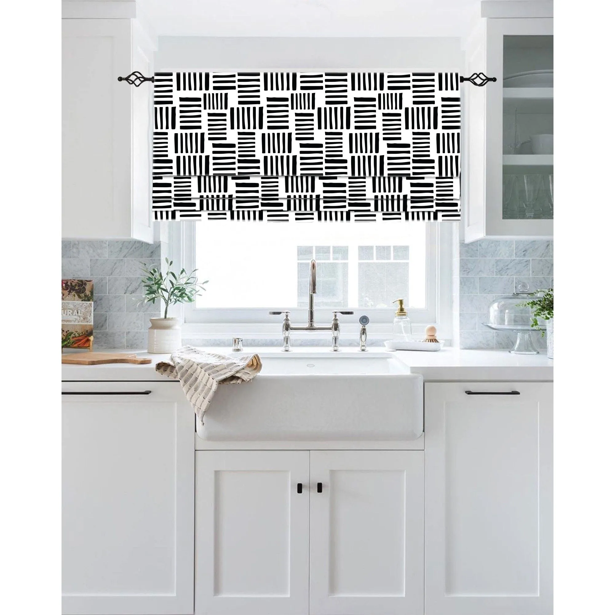 Black and White Geometry Faux Roman Shade Valance