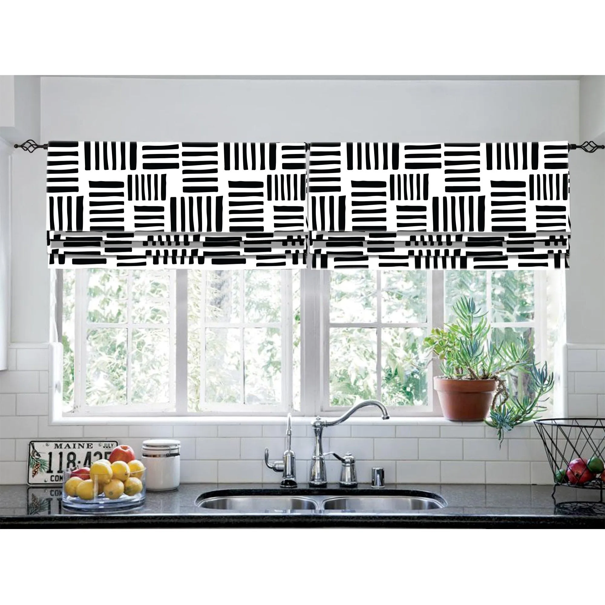 Black and White Geometry Faux Roman Shade Valance