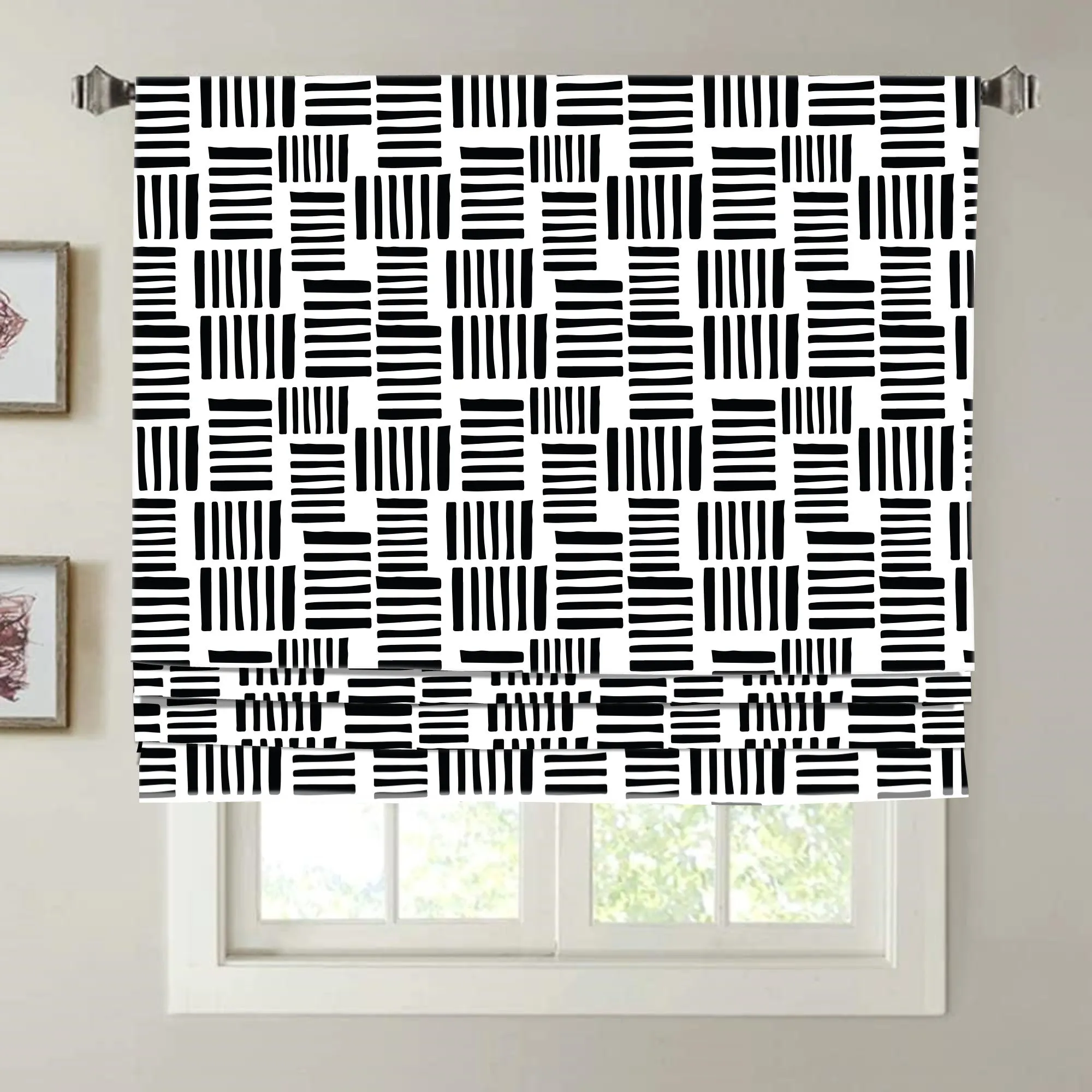 Black and White Geometry Faux Roman Shade Valance