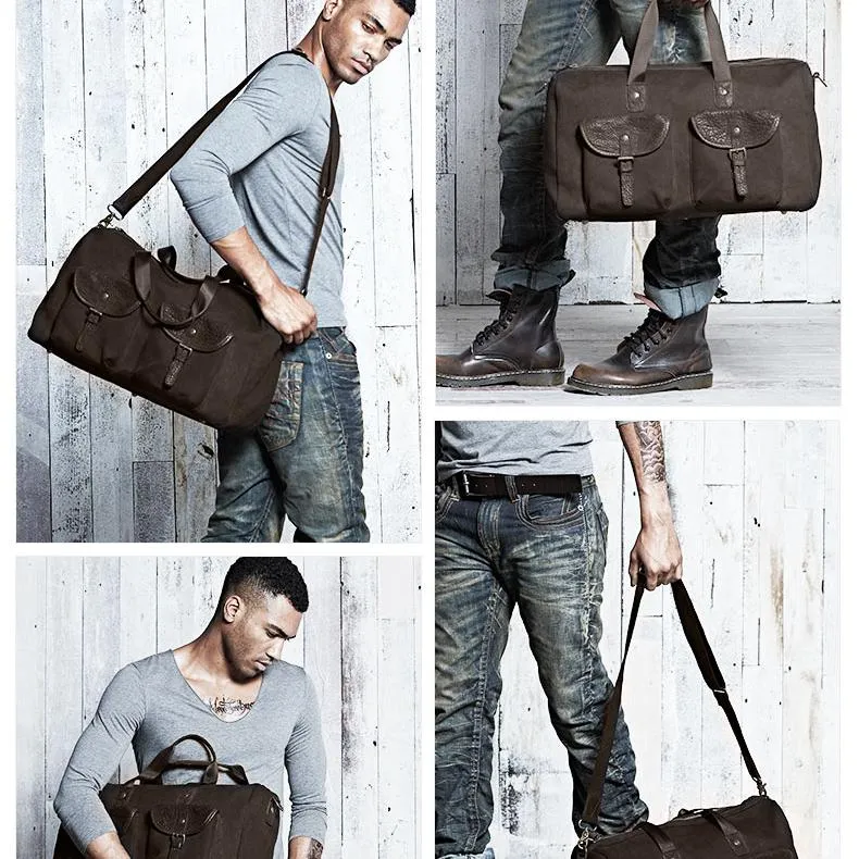 Black Fashion Canvas Mens Casual Large Travel Bag Shoulder Weekender Bag Duffle Bag For Men