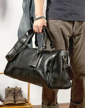 Black Leather Mens Casual Large Travel Bags Shoulder Weekender Bags Brown Duffle Bag For Men