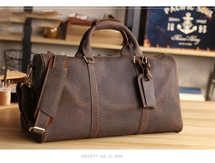 Black Leather Mens Casual Large Travel Bags Shoulder Weekender Bags Brown Duffle Bag For Men