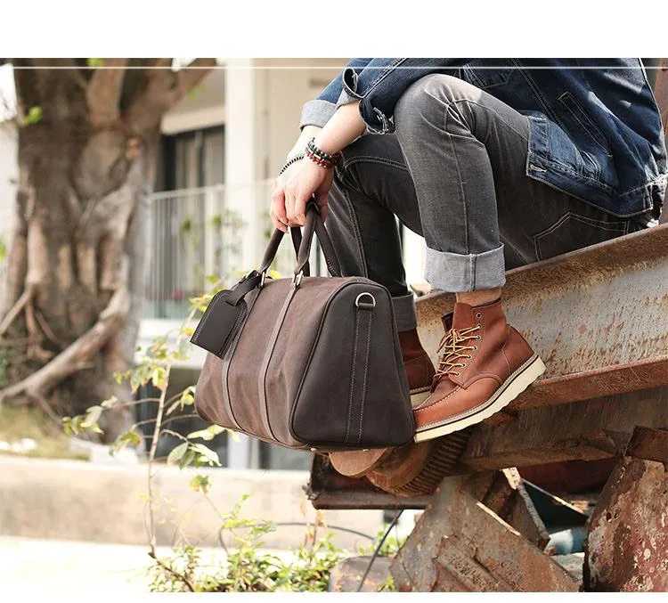 Black Leather Mens Casual Large Travel Bags Shoulder Weekender Bags Brown Duffle Bag For Men