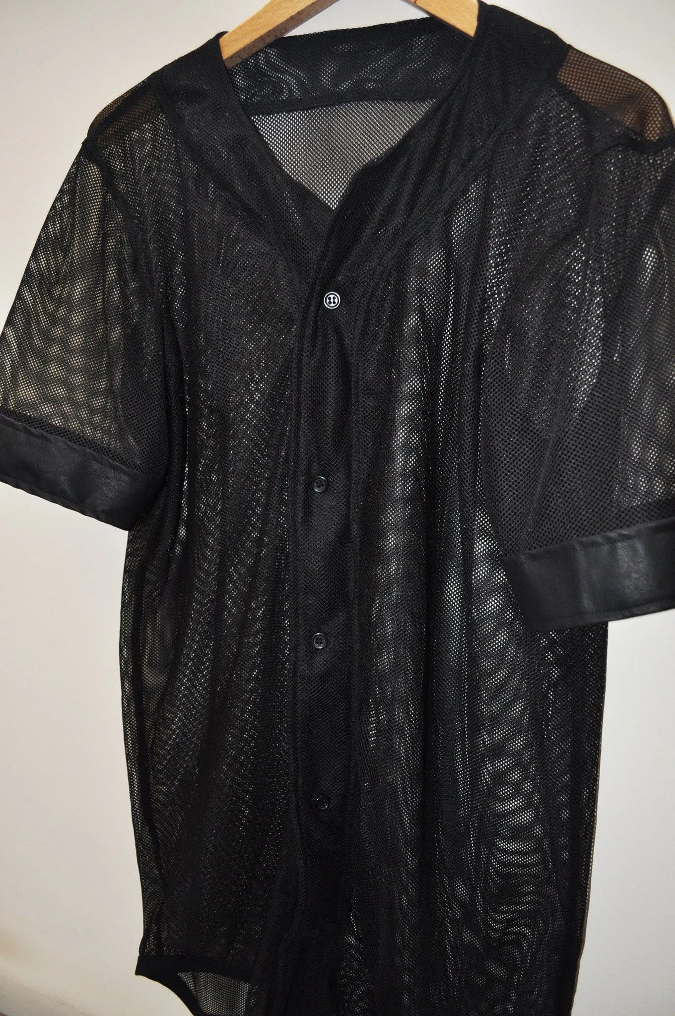 Black Mesh Full Button Custom Baseball Jerseys    // Handmade--