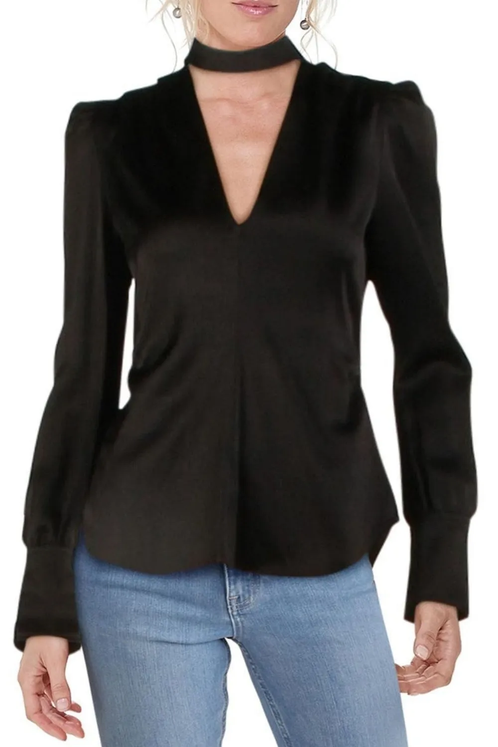 Black Plunge Neckline Full Sleeve Top