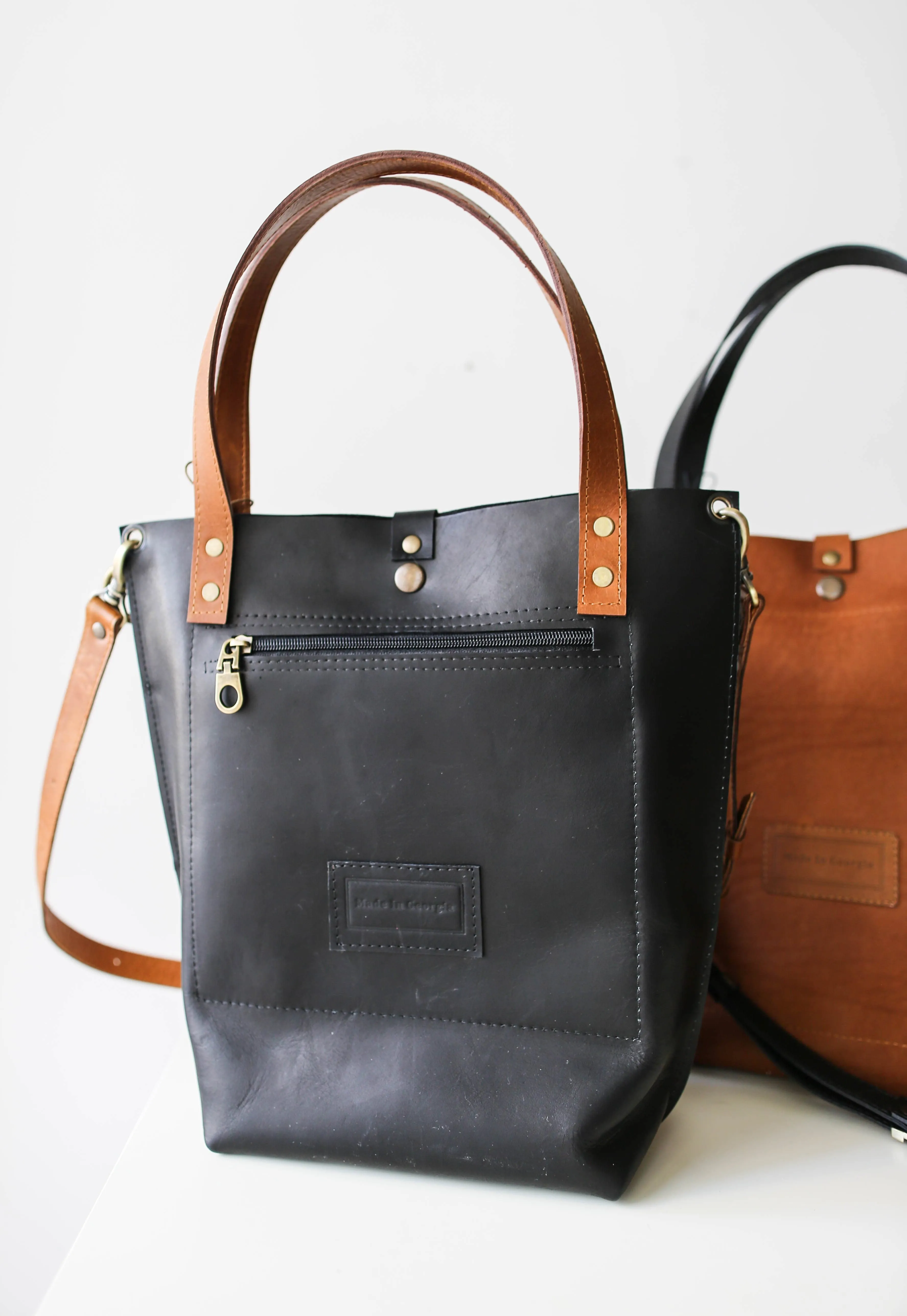 Black w/Brown Leather Tote