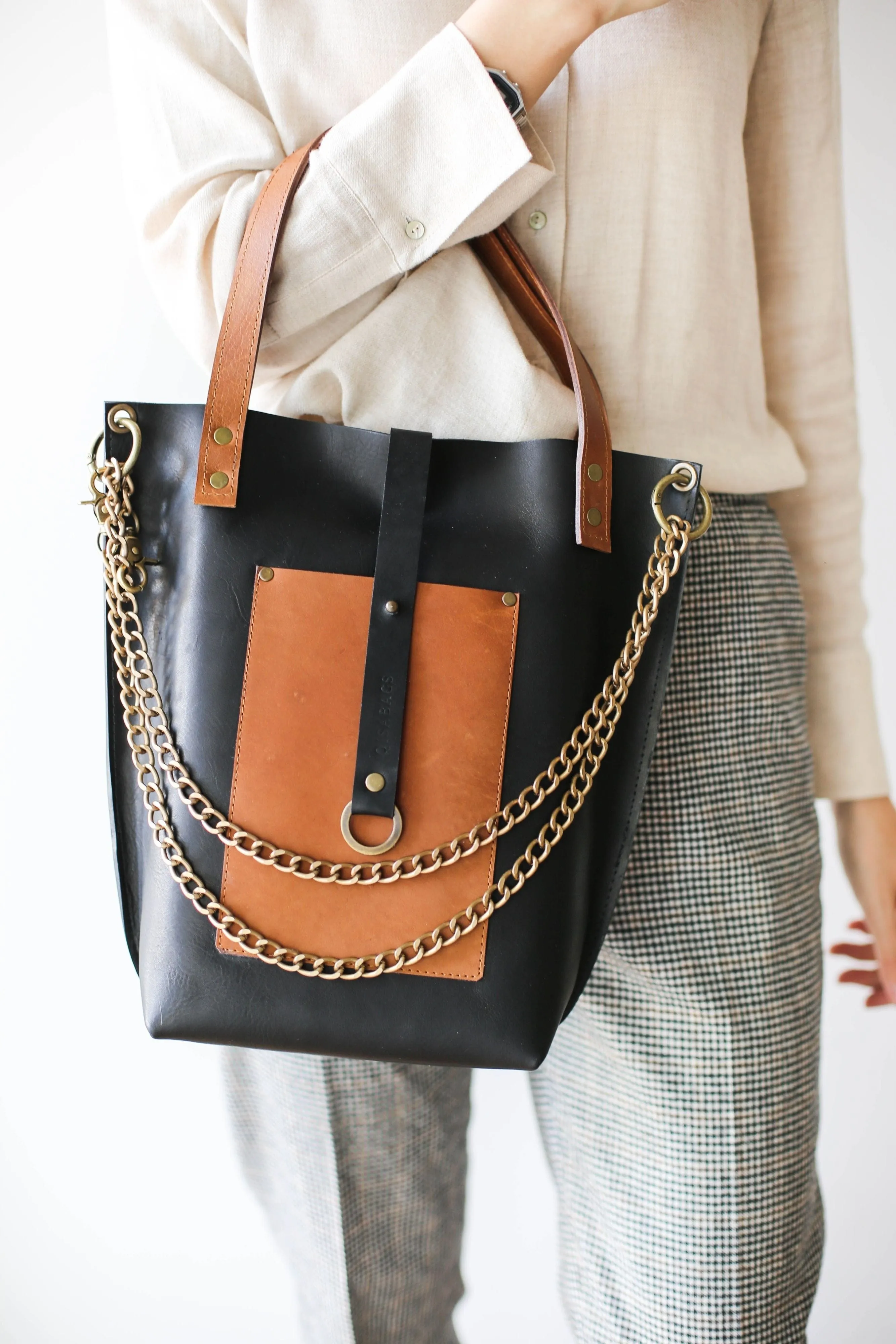 Black w/Brown Leather Tote