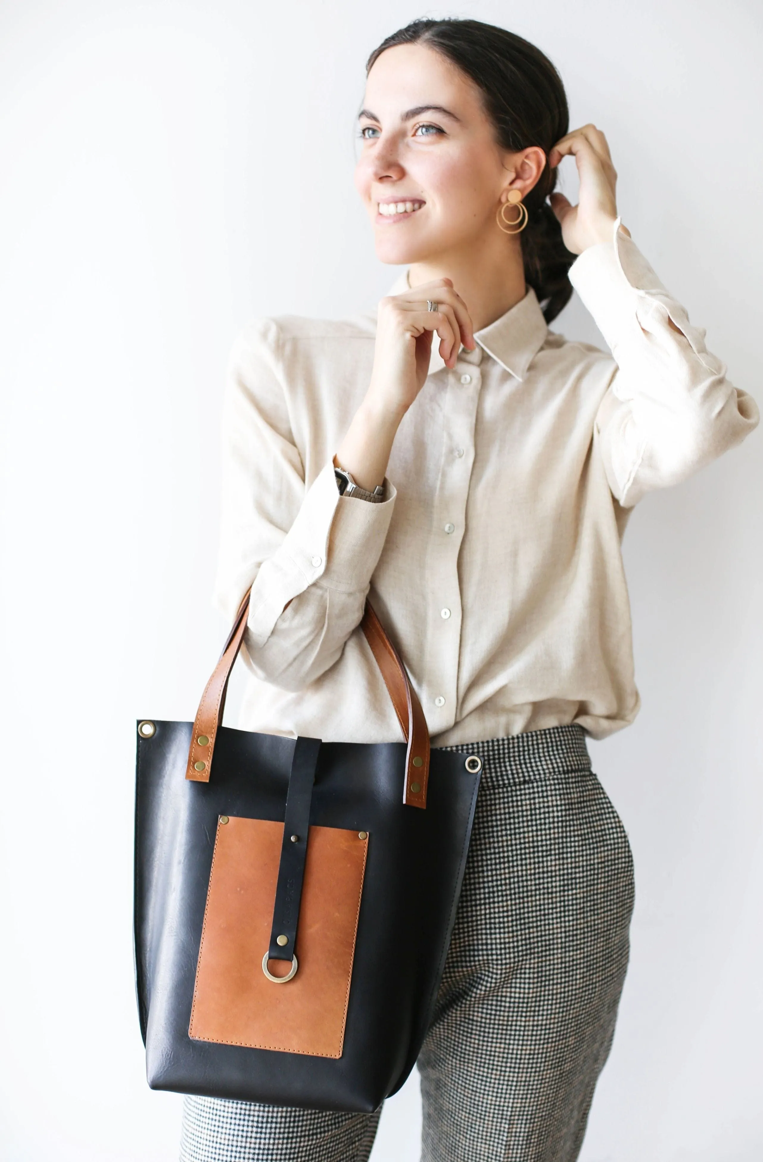 Black w/Brown Leather Tote