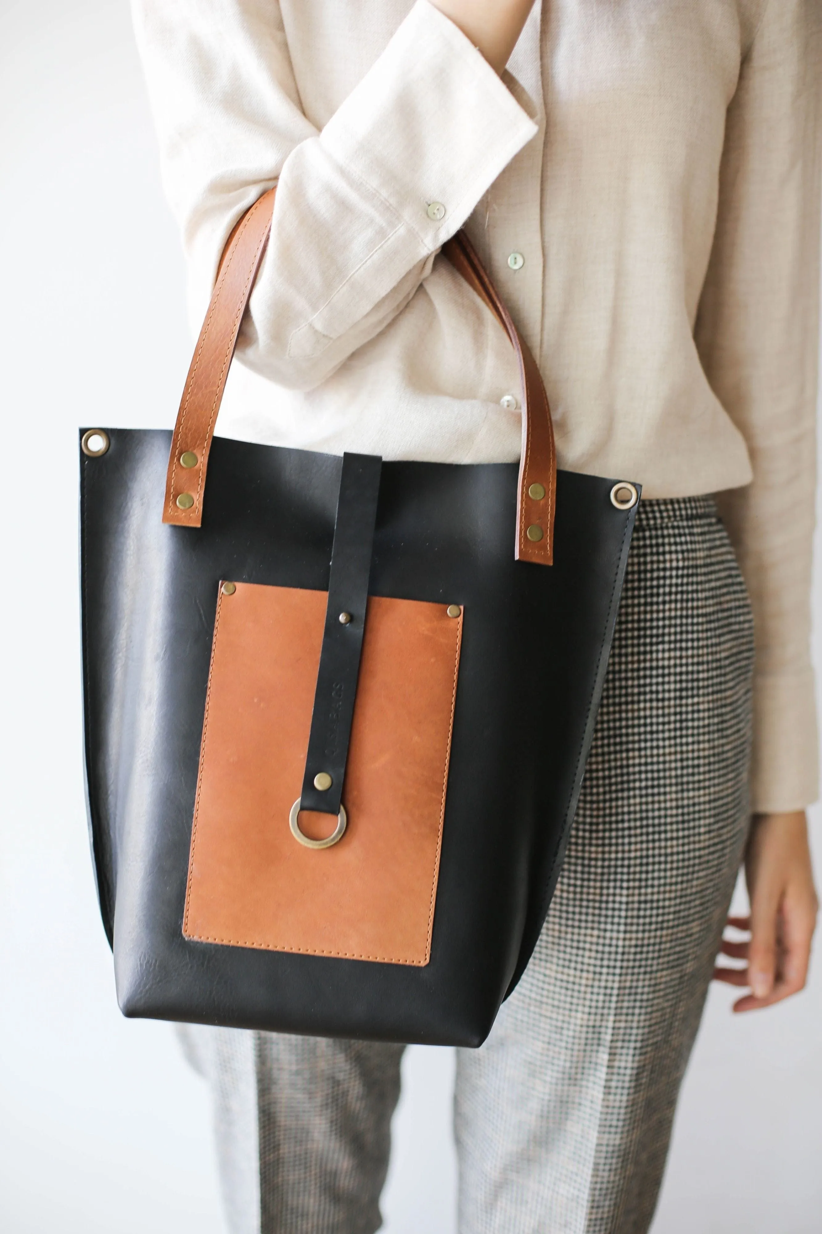 Black w/Brown Leather Tote